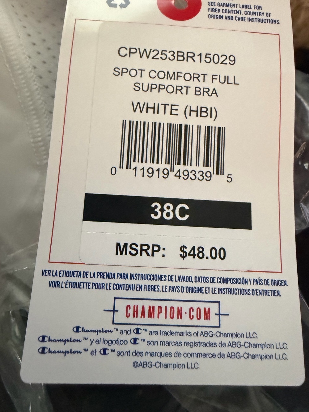 Champion White Sports Bra with Light Blue Strap Accents 38C-NWT - Picture 3 of 3
